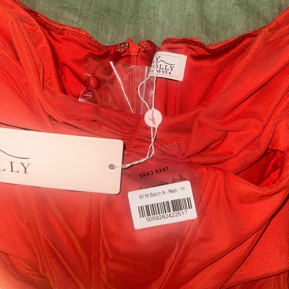 Long Sleeved Ruched Mini Dress in Red - Picture 6 of 11